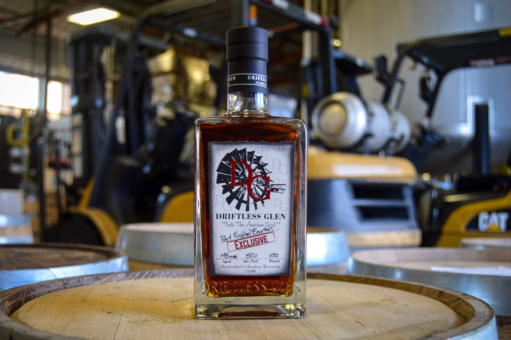 Port-Finished Bourbon bottle in the distillery on barrels