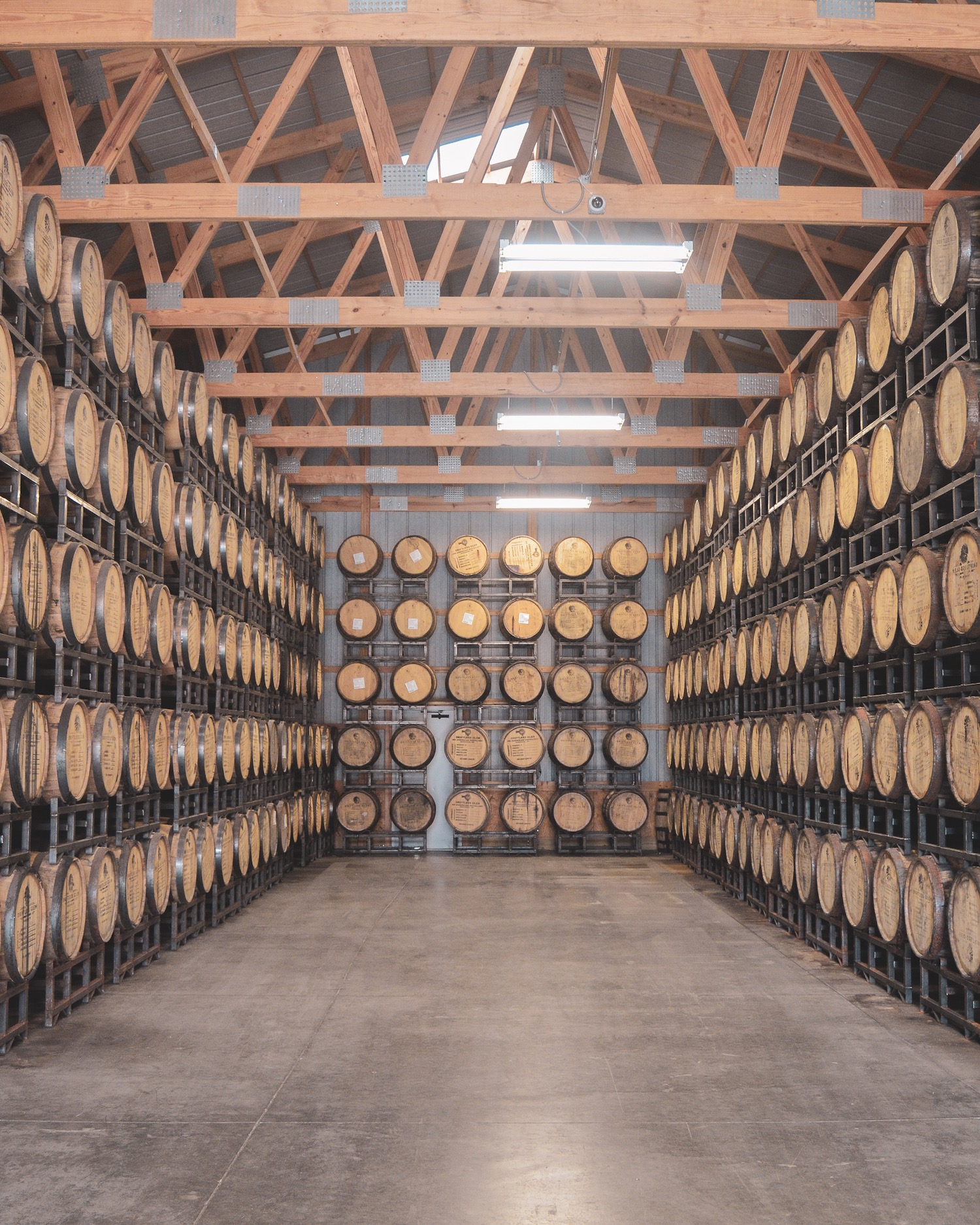 Our rackhouse with thousands of barrels